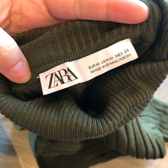 Zara Ribbed Knit Viscose Fitted Dark Green High Neck Long Sleeve Sweater Size M - Picture 4 of 11
